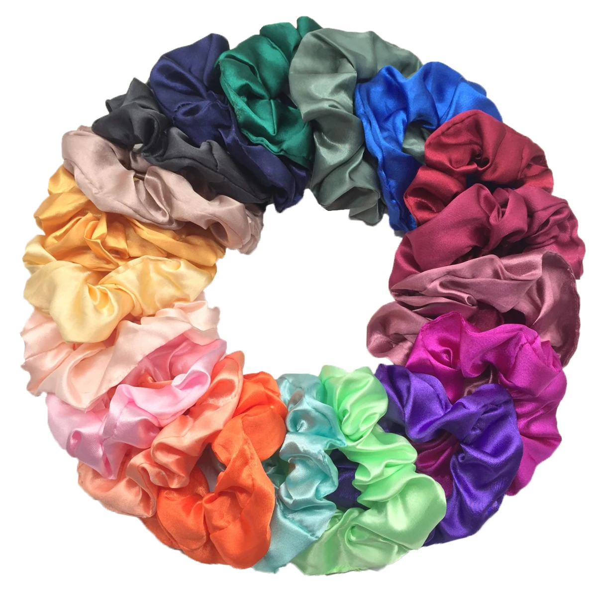 6pcs European and American Large Multi-color Satin Sausage Hair Bands Solid Color Cloth Ring Hair Rope Seasons, Everyday, Dating