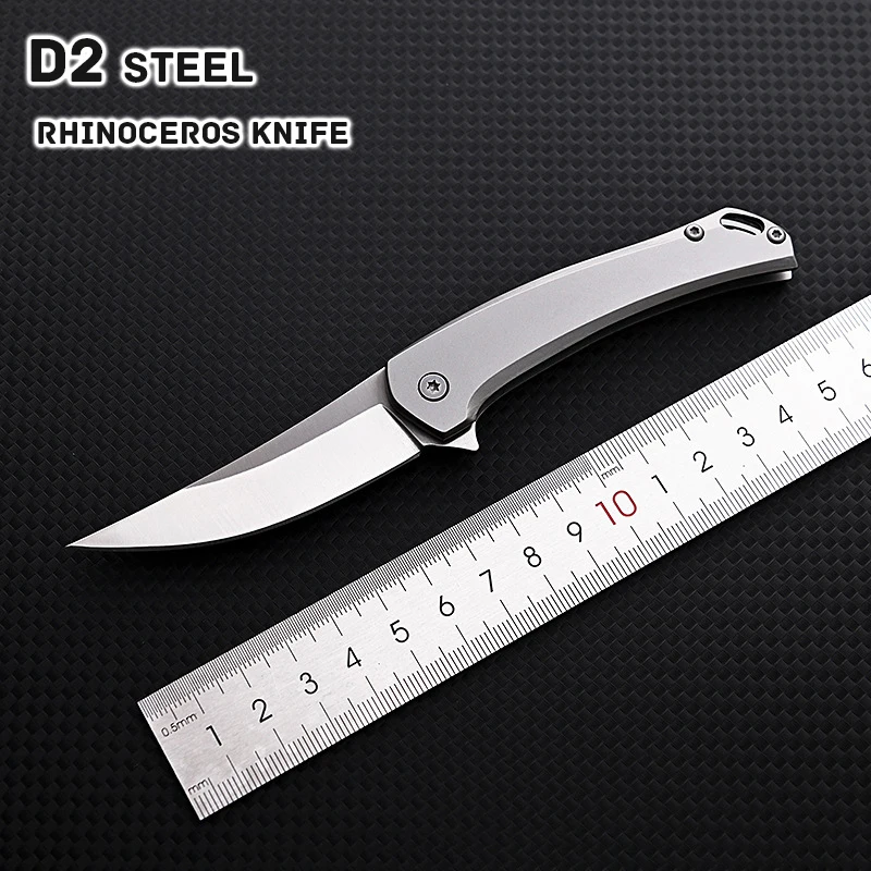 Rhino Quick Opening Folding Knife High Hardness D2 Steel Camping Tactics Self-defense Survival Tool EDC Fruit Pocket Knives Gift