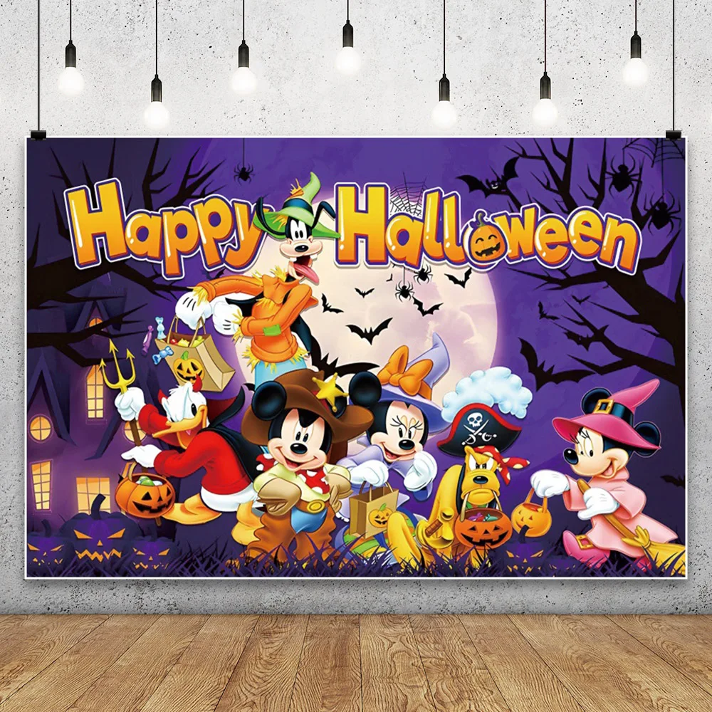 

Happy Halloween Mickey Mouse Photo Background For Photography Baby Shower Party Decoration Props Supplies Banner Backdrop Poster