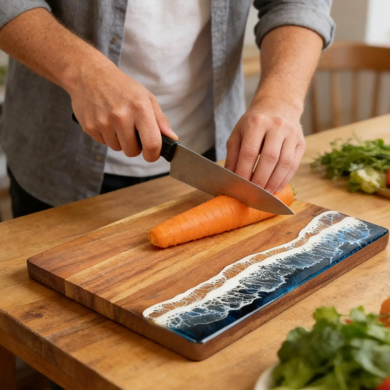 

Деревянная разделочная доска из смолы, двусторонняя, с узором «Пляж», для фруктов, овощей, сыра, для дома и свадьбы