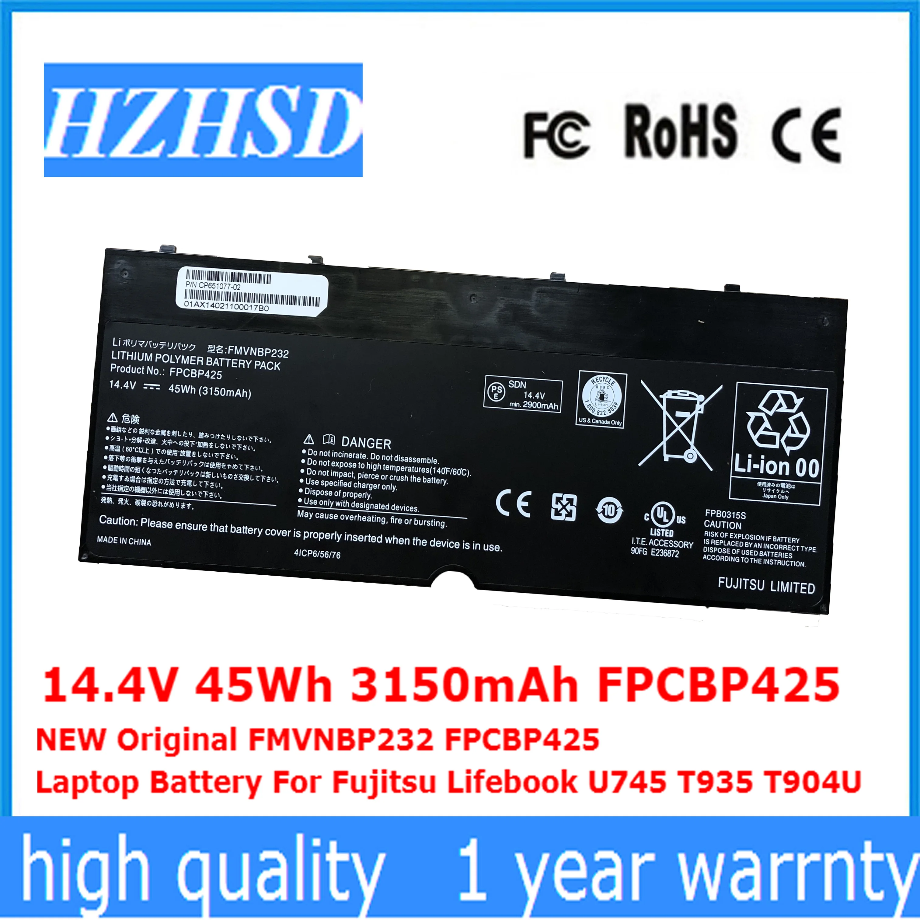 Fpcbp425 Fmvnbp232 Fpb 0315S 14.4V 45wh 3150Mah Nieuwe Originele Laptop Batterij Voor Fujitsu Lifebook U745 T935 T904u