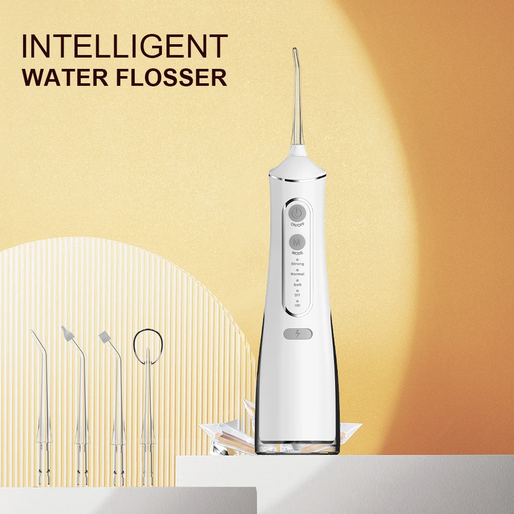 

Водяная нить для чистки зубов и нити с 5 сменными насадками, водонепроницаемая водонепроницаемая ирригатор IPX7, портативная и перезаряжаемая