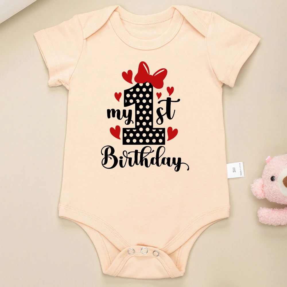 My 1St Birthday Cute Baby Girl Clothes Beautiful Print Cotton Fashion Toddler Jumpsuit Short Sleeve Family Party Infant Onesies