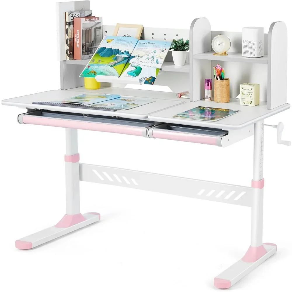 

Kids Study Desk, Tilt Desktop, Height Adjust for Home or School Use, for Girls (Pink) Kids Study Table with Two Storage Drawer