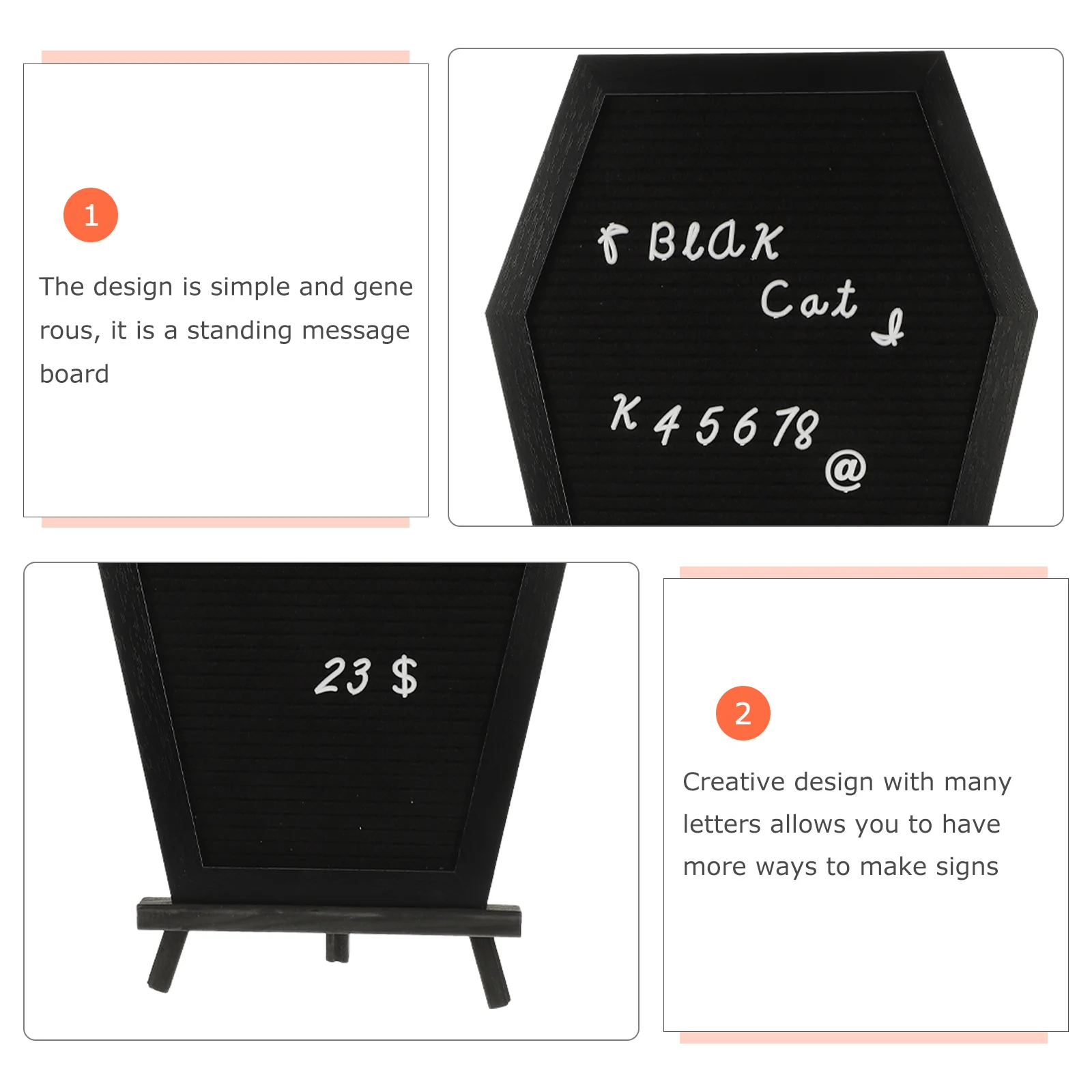 1Set Coffin Shaped Letter Board with Sturdy Wooden Frame Standing Memo Board DIY Letters for Halloween Party Home Decoration