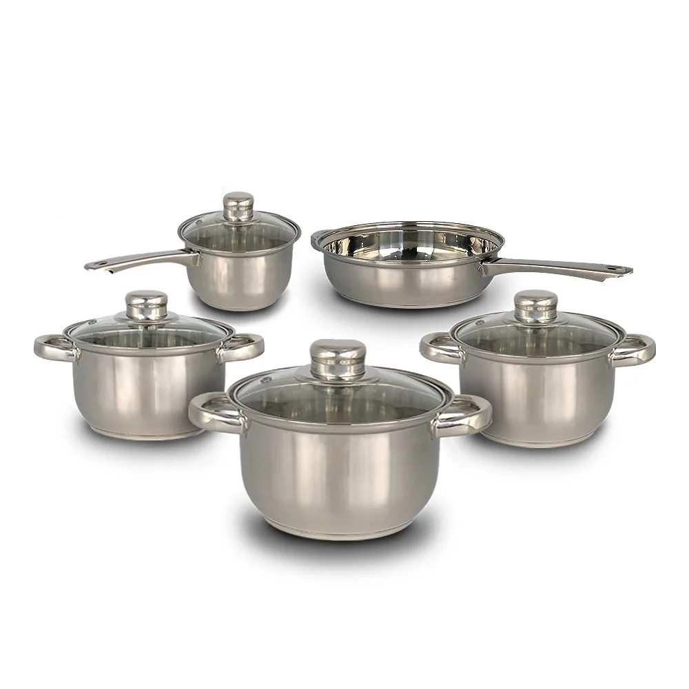 Cookware Set 5 Pieces Glass Stainless Steel Lid