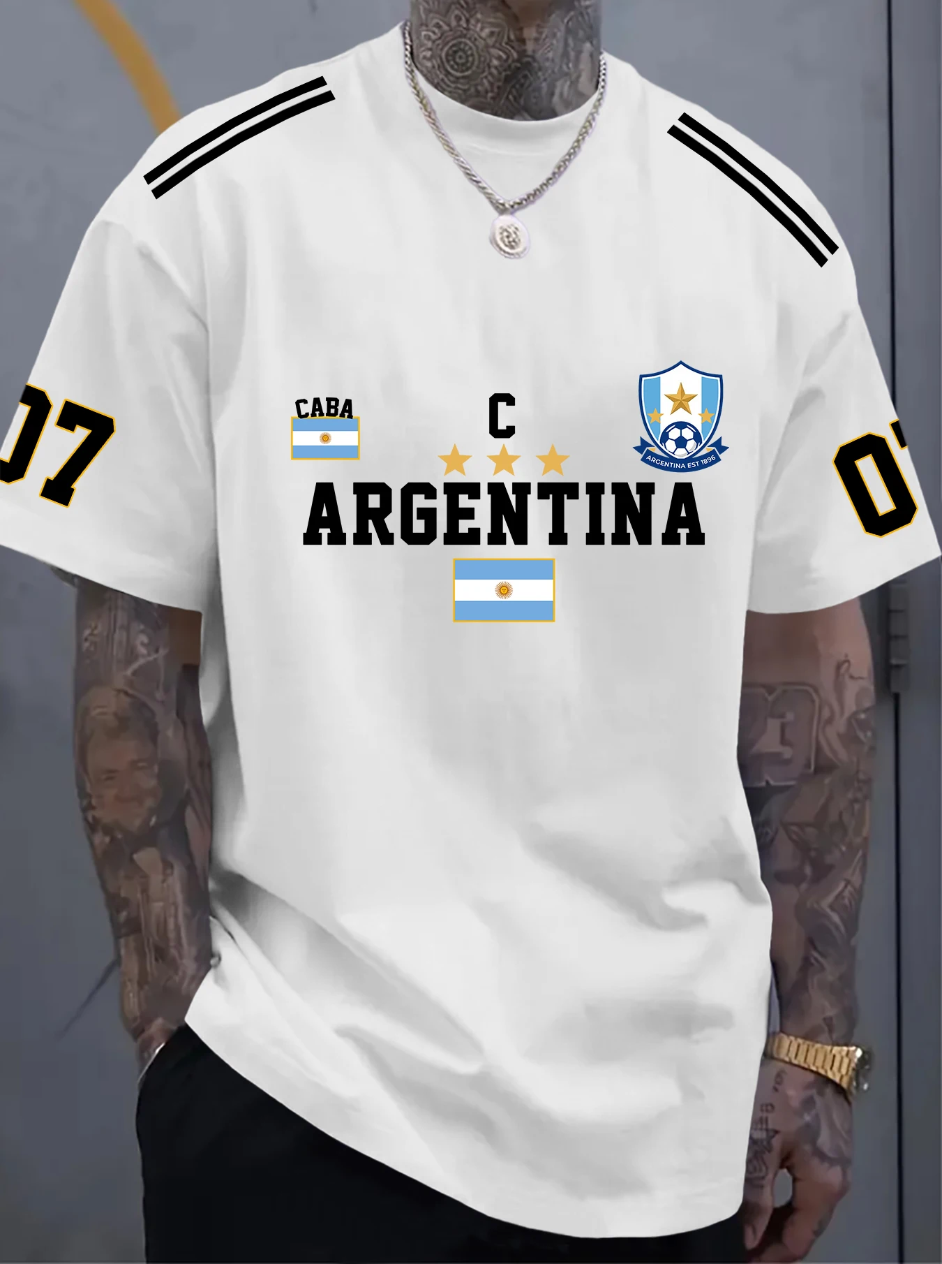 Printed T-shirt for Men New Summer Fashion Argentina 07 Soccer Printed Tee Machine Washable S-XXL