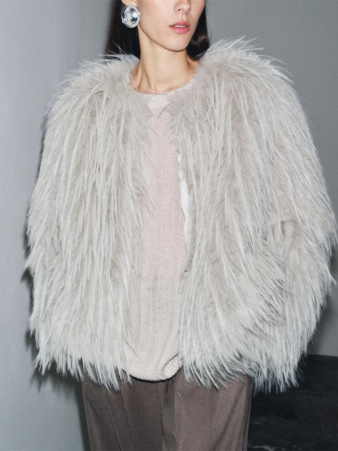 Simples foitável efeito de pele artificial casaco feminino premium sensação outono novo sle longo sve redondo ne outerwear