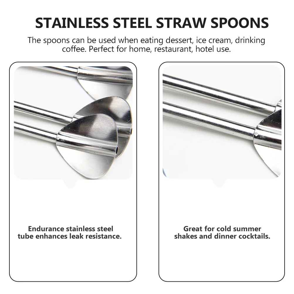 

4pcs Stainless Steel Straw Dessert Mixing Spoons For Coffee Tea Cake Watermelon Smooth Surface Home Tableware Stirring