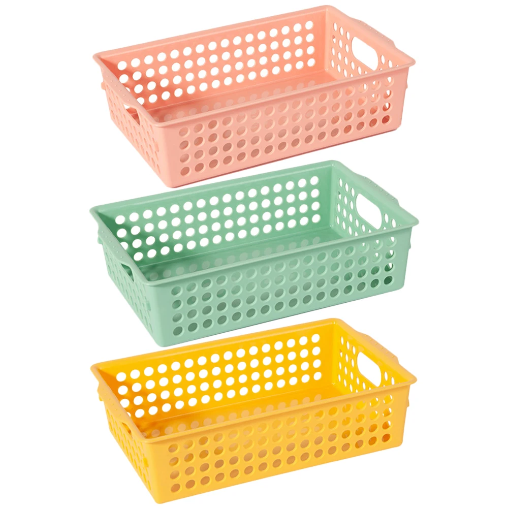 

3pcs Storage Desk Organizer Hollow Out Plastic Bins Shelves Sundries Basket Fashion Colors Multi Functional Easy