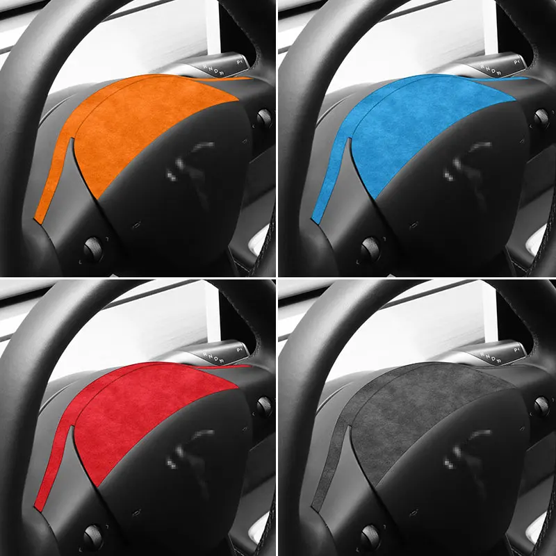 For Tesla Model 3 (19-23) ModelY (19-24) Steering Wheel Decorative Frame Styling Trim Sticker Car Accessories Made of Alcantara - view 3