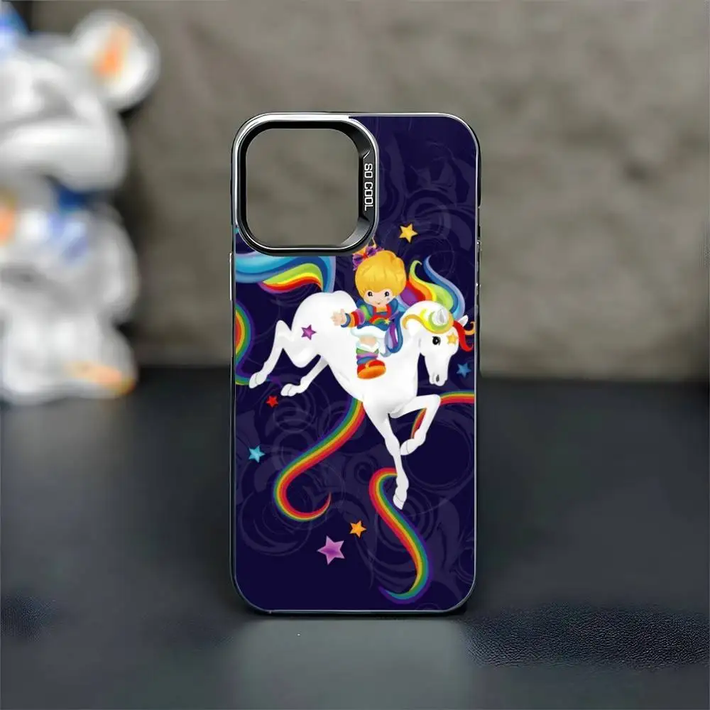 Funda de teléfono de dibujos animados R-Rainbow Brite para iPhone17,16,15,14,13,12,11 Pro Max Blcak, cubierta interior chapada en plata colorida