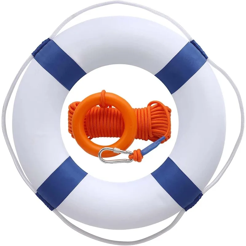 

Lifebuoy Set 20Inch Life Preserver Ring and Water Floating Lifesaving Rope 98.4FT,Swim Foam Buoy,Swimming Pool Safety Throwing R