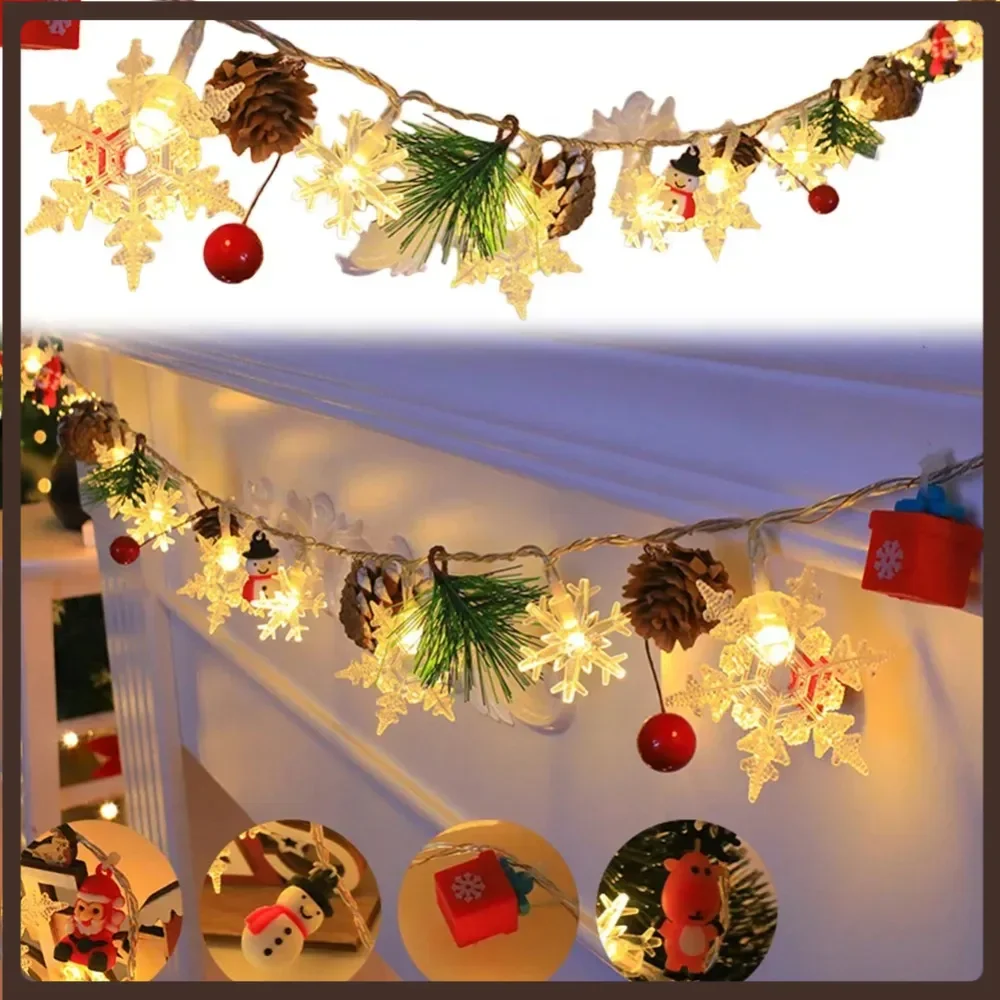 

2M 30 LED Christmas Garland Decoration Lights with Snowflake Red Berry Pine Cone Xmas Lights New Year Holiday Party Decorations