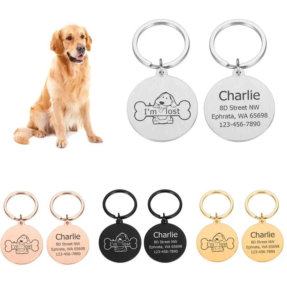 1pcs Customized Name Dog Cat ID Tags Pet Anti-lost Collar Pendant Personalized Laser Tel Information Nameplate Sign Accessories