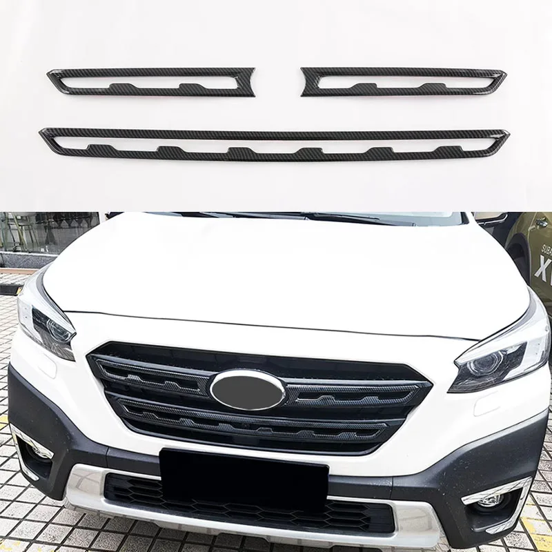 

3PCS Carbon Fiber ABS Front Central Grill Grille Cover Strip Trim For Subaru Outback 2021 - 2024