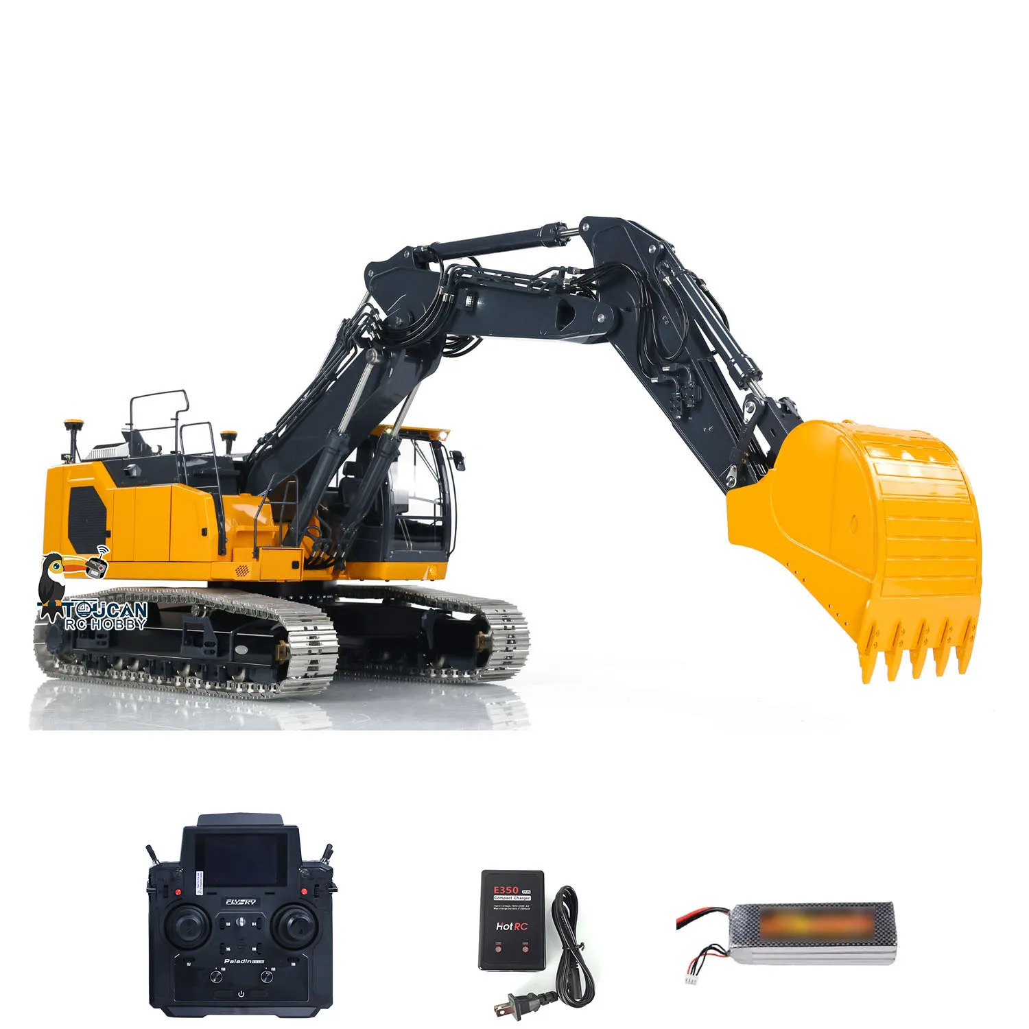 LESU 1/14 Hydraulic RC Digger 3-section Arm Excavator Model LR945 CNC Radio Control Metal Machine with Light System RC Toys