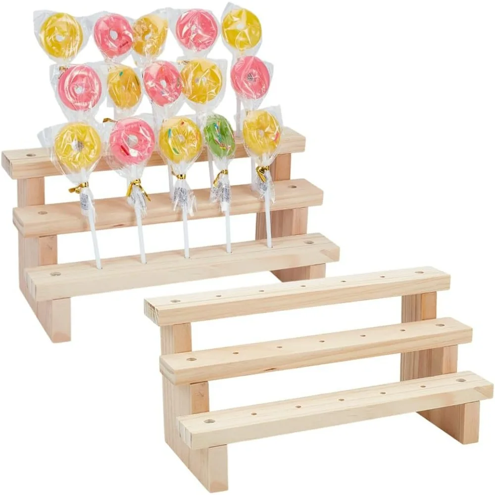 

2 Set Wood Lollipop Holder Display 3 Tier Sticks Holder 15 Holes Wooden Rectangle Lollipop Shelf Lollipop Sucker Display