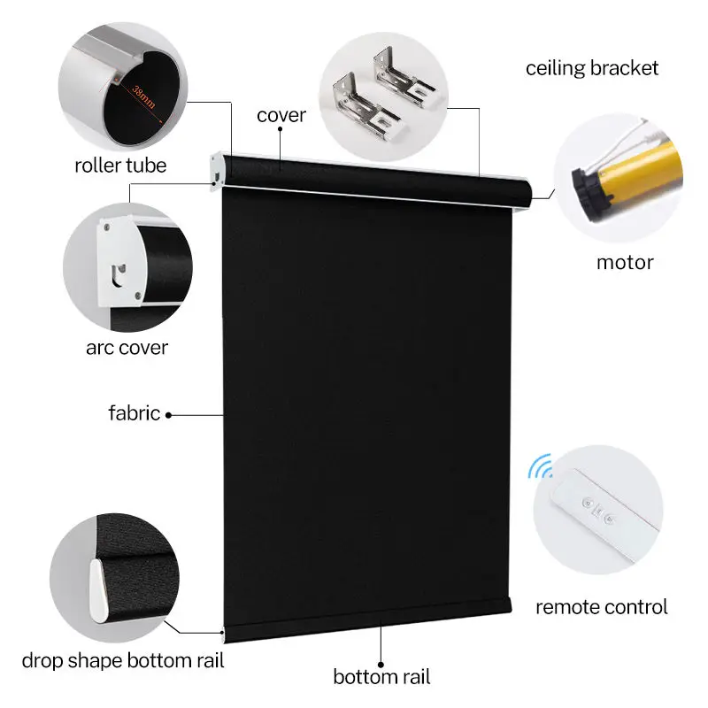 Customized Electric Remote Control Zigbee Tuya Google Day And Night Blackout Windproof Motorized Roller Blinds For Window