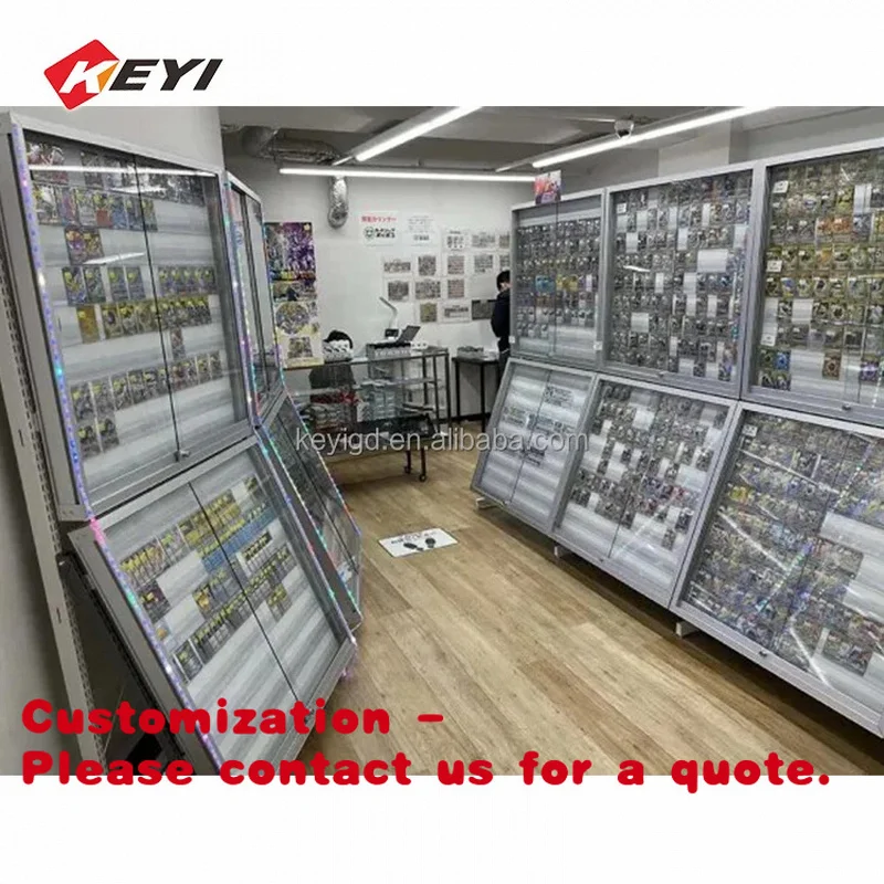 custom.Premium Graded Cards Display Frame Single Side Floor Standing Metal Acrylic Rails Trading Card Display Single Card S
