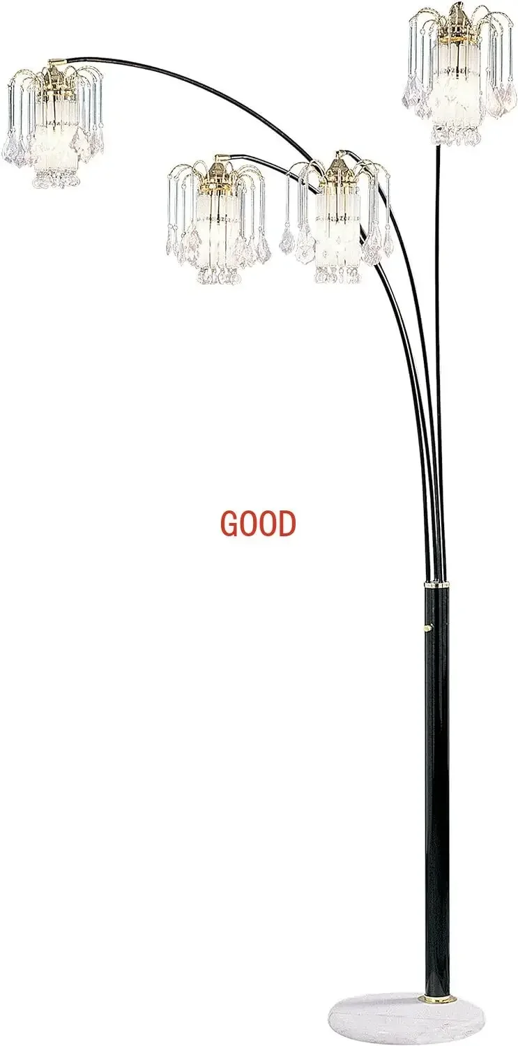 TAO OK Lighting OK-9657K-SP1 86-Inch H Crystal Wind 4-Arch Floor Lamp with Crystal Glass Shade, Polished Black