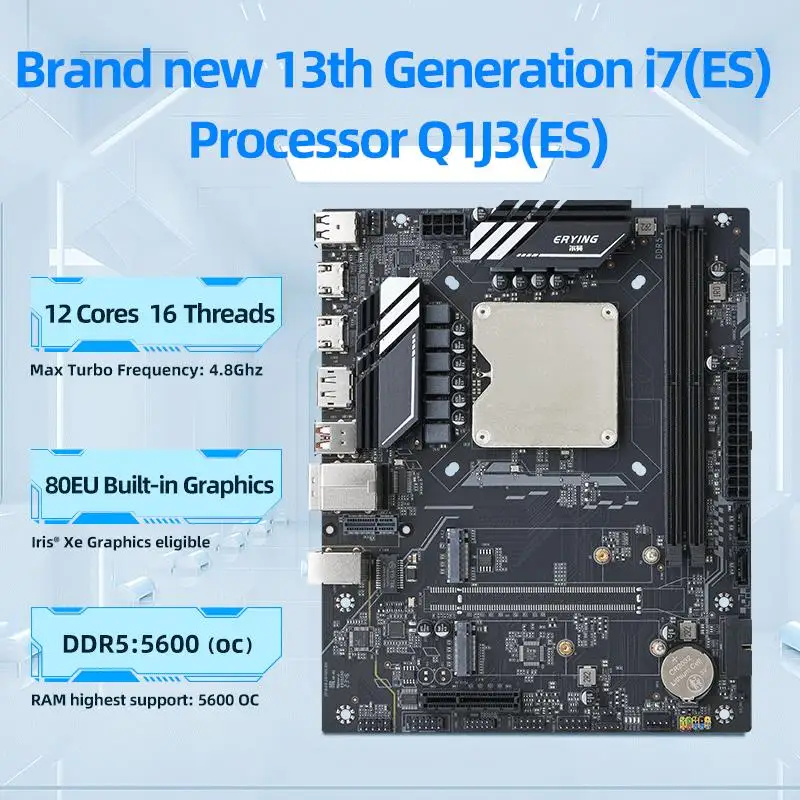 Top Desktop Motherboard with Onboard 13th Kit Interposer Core CPU Q1J3(i7 ES 0000)12C16T Iris Xe Graphics DDR5 RAM