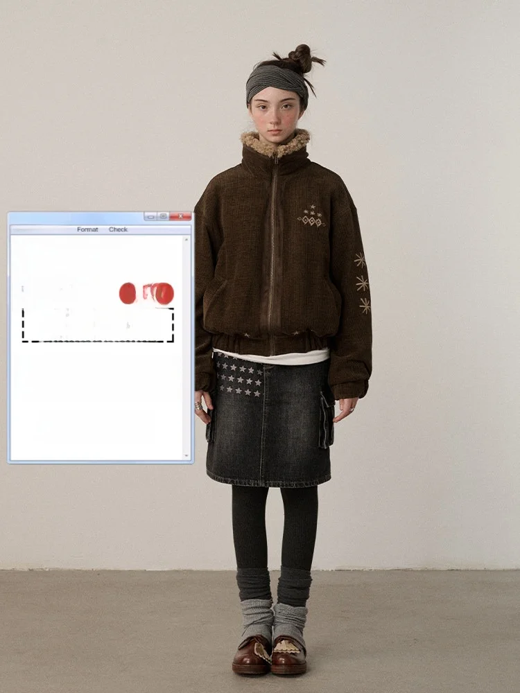 

Achihara Thiened Cotton Jaet Women's Winter Outerwear Corduroy Upperwear Coat Long Sve Zipper Closure Color