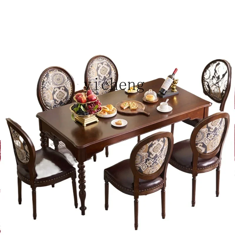 

ZZ ZF French Retro All Solid Wood Dining Table Guest Restaurant Small Apartment Modern Rectangular Dining Table