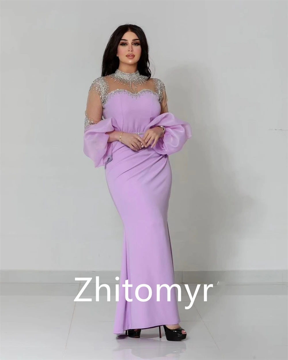 Jiayigong  Jersey Rhinestone Pleat Evening Mermaid High Collar Bespoke Occasion Gown Midi Dresses Saudi Arabia