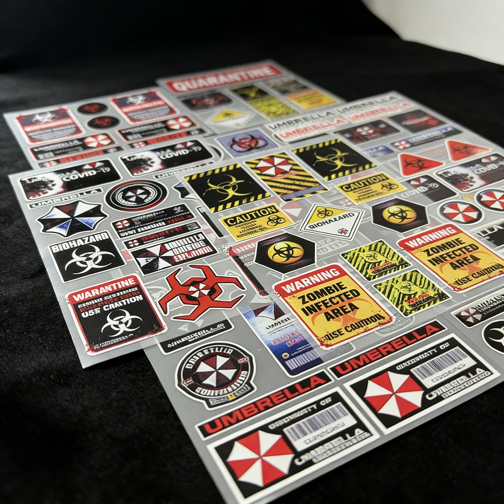 Resident Evil Stickers Set, Umbrella Logo & Radioactive Warning Decals for Car Motorcycle Helmet Laptop Luggage Skateboard