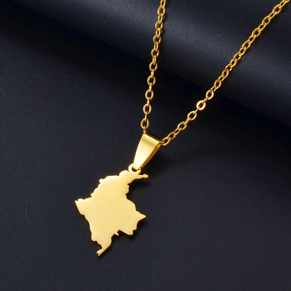 Anniyo 2.6CM Colombia Map Pendant Necklace Silver Color/Gold Color Stainless Steel Jewelry @323021