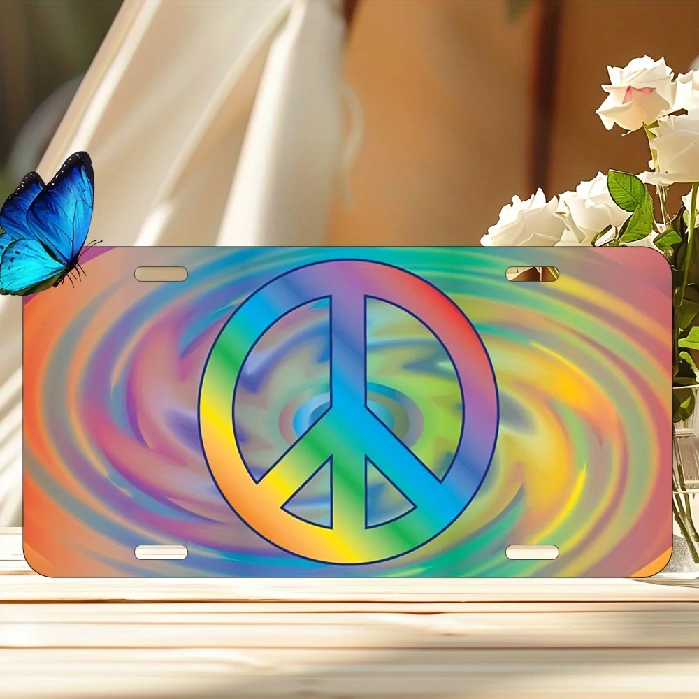 2D Flat,1pc Vintage Aluminum Peace Symbol Wall Art with Vivid Swirl Design,Pre-Cut for Easy Installation Home,Bar,Bar Decoration