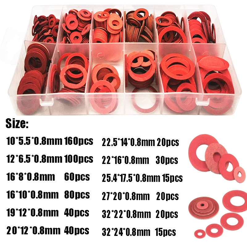 

600Pcs M10 M12 M16 M20 M22 M25 M32 Flat Washer Red Steel Paper Fiber Insulation Washer Flat Ring Seal Fastener Spacer Tools Set