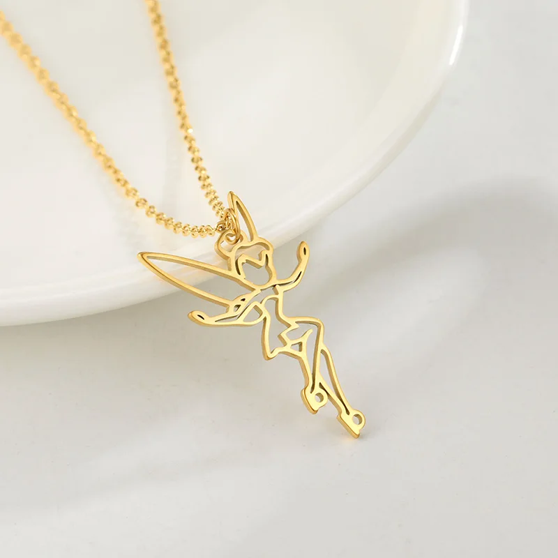 VASSAGO Princess Wendy Tinkerbell Pendant Necklace Fairy Pixie Angel Trendy Exquisite Magical Dancer Ballet Choker Jewelry Gifts