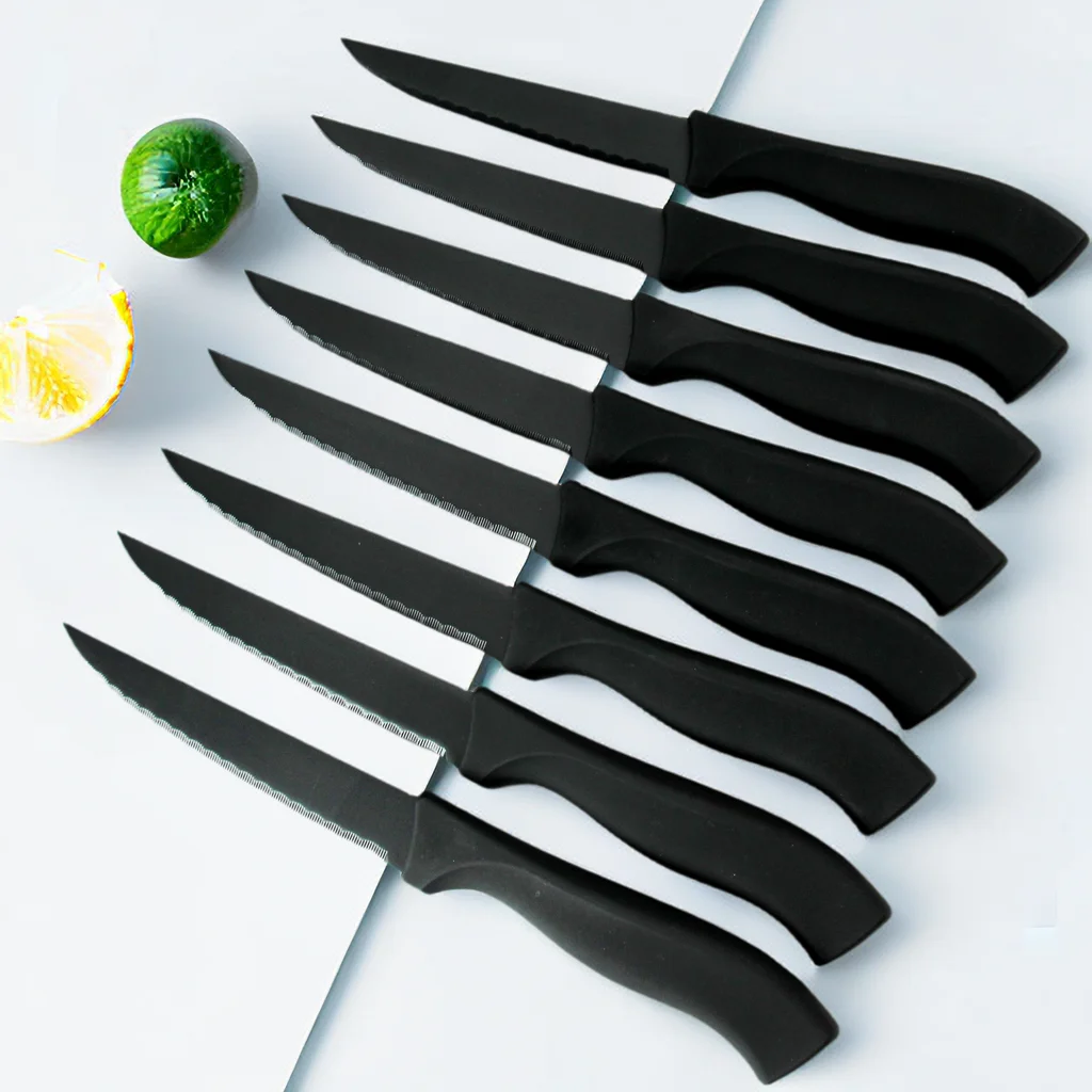 Table Knife Set  4/6/8Pcs Black Matte Comfort Handle Paring Knives German Stainless Steel Serrated Non Stick Steak Knives Set