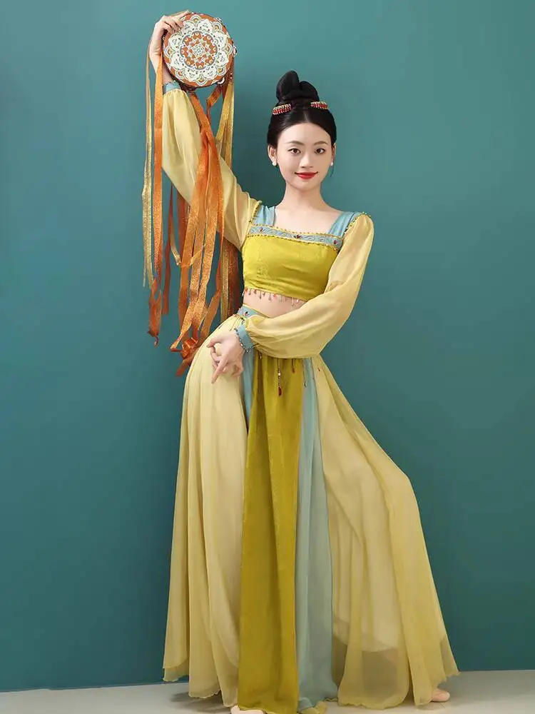 Neue Dunhuang Flying Apsaras verbessern Hanfu Color Blocking Chest Level Abnehmen Western Regionen Han Elements Tanzkostüm