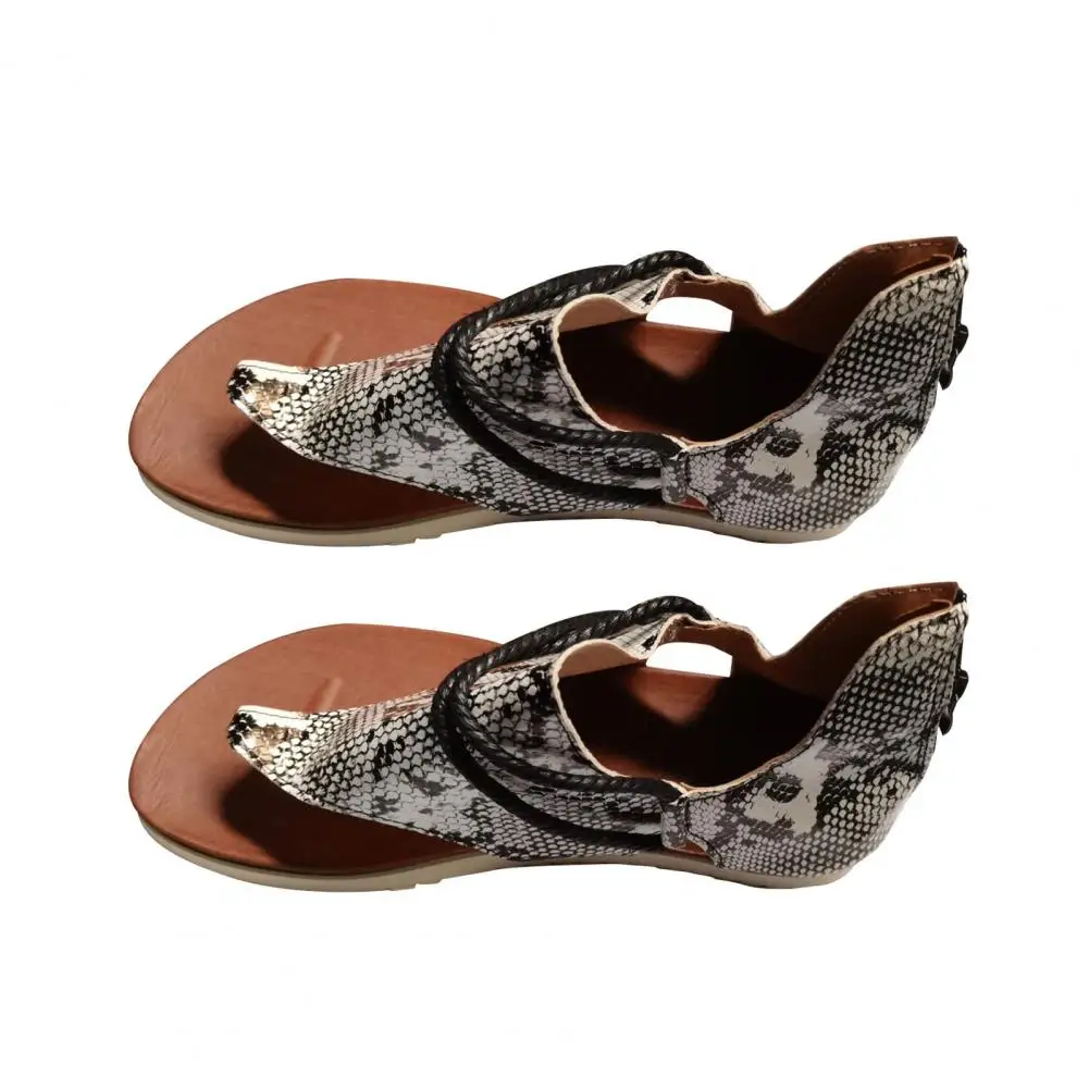 1 Pair Back Zipper Flats Heel Open Toe Beach Sandals Leopard Patchwork Clip-Toe Women Shoes Summer Casual Clip-Toe Shoes