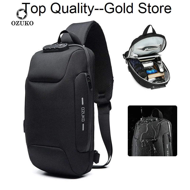 

OZUKO Casual Travel Multifunction Anti-theft USB Mens Chest Bag Sports Crossbody Outdoor Tactics Waterproof Men Shoulder