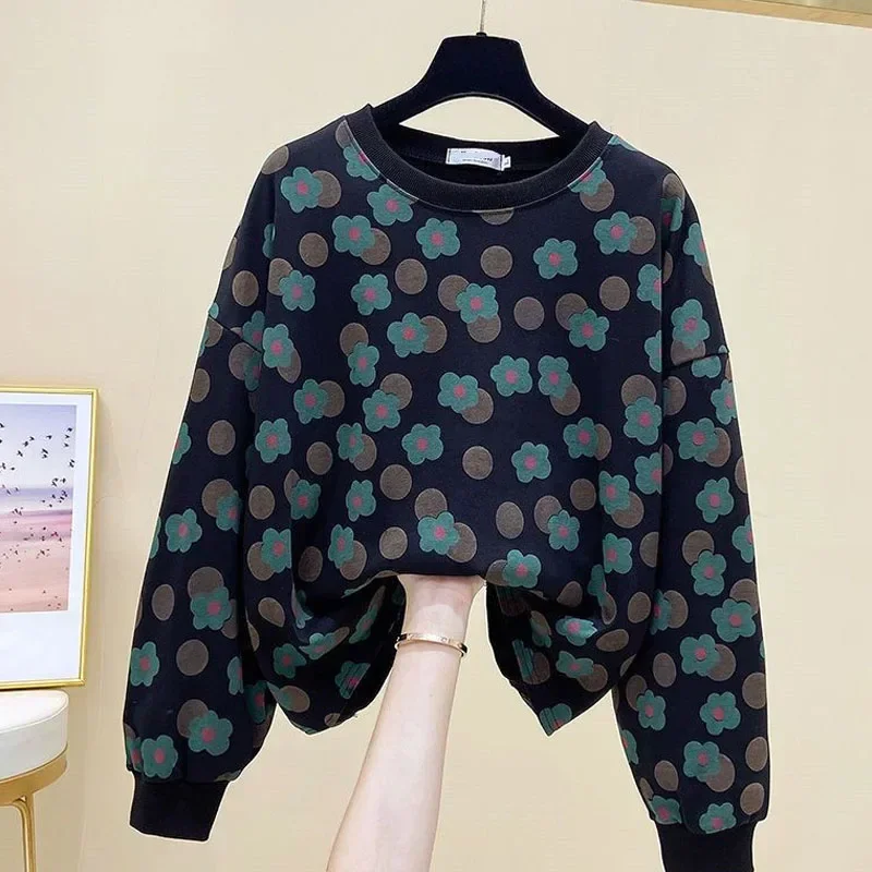 ฤดูใบไม้ร่วงแฟชั่นอเนกประสงค์อินเทรนด์พิมพ์รอบคออินเทรนด์หลวมขนาดใหญ่สไตล์ต่างประเทศ Slim ผู้หญิงแขนยาว Casual Sweate