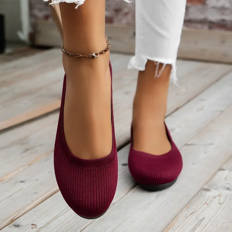 Frühlings-Damenschuhe, neue gestrickte Socken-Sneaker, atmungsaktive Slip-On-Loafer mit runder Zehenpartie, Größe 36-43, leichte Schuhe in Übergröße – Detail 36