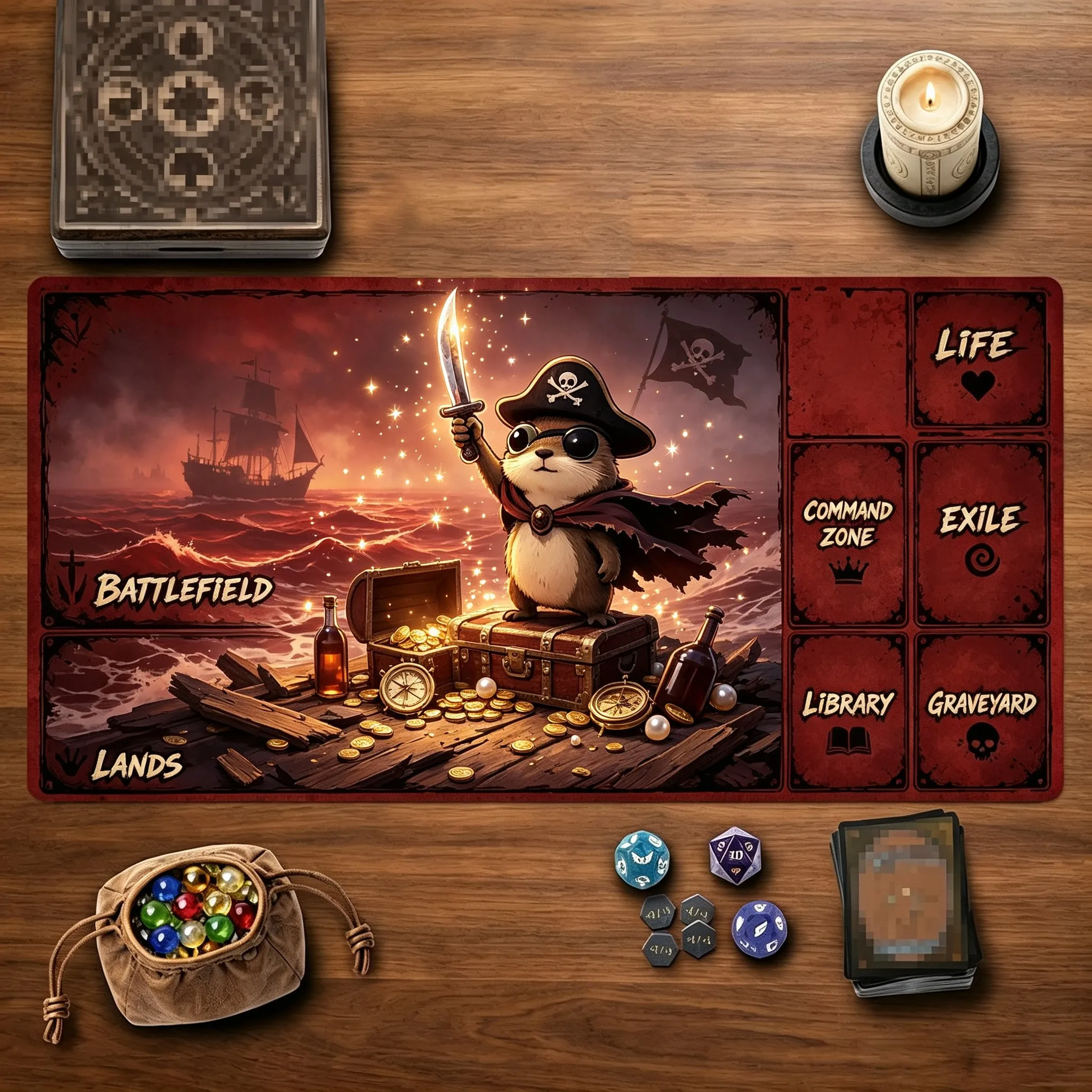 Red Warrior Frog MTG Playmat With Full Game Zones Non-Slip Stitched Edge 35X60CM Commander TCG Battle Mat Tapete Magic