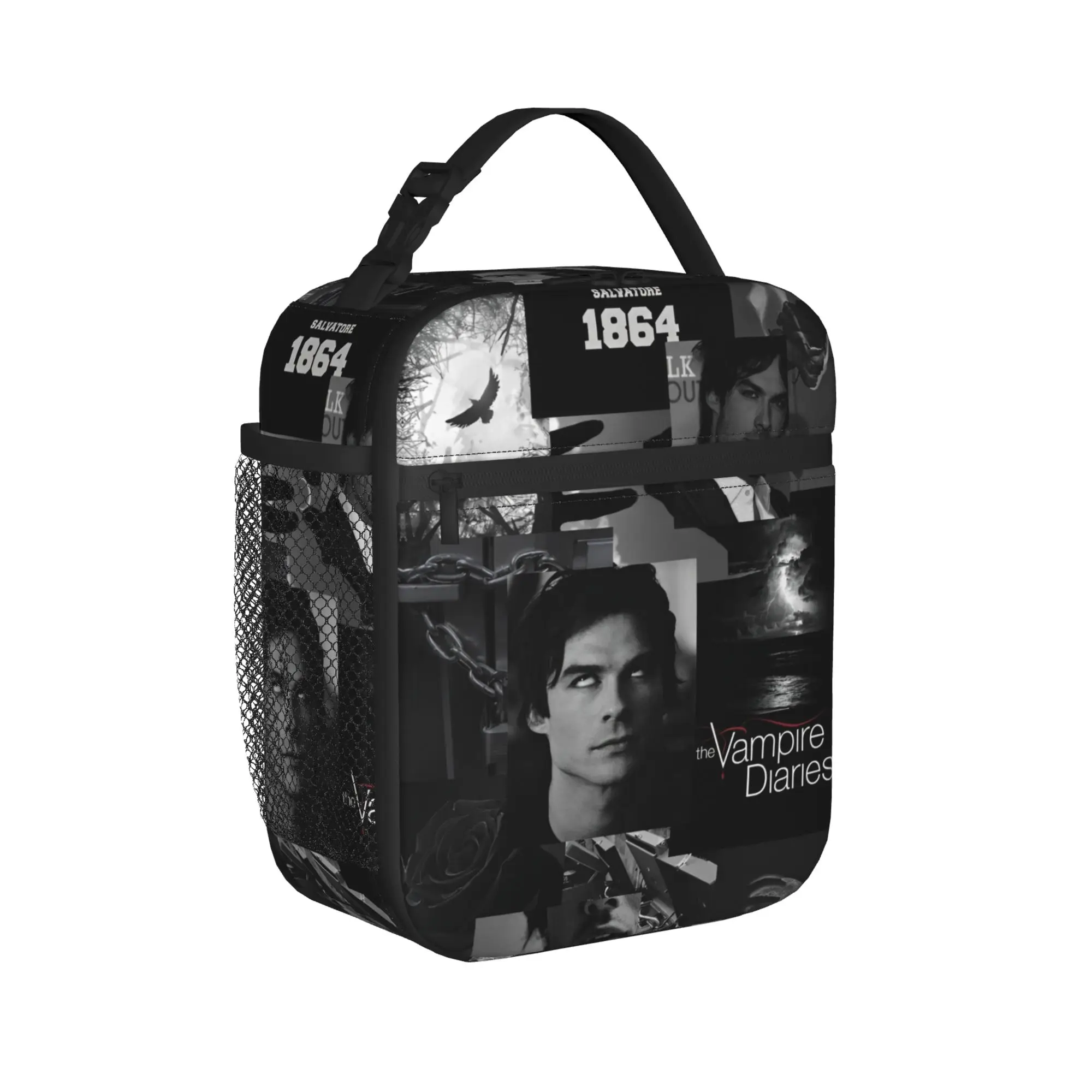 The Vampire Diaries Insulated Lunch Bags Large Damon Salvatore Meal Container Cooler Bag Tote Lunch Box Outdoor Bento Pouch