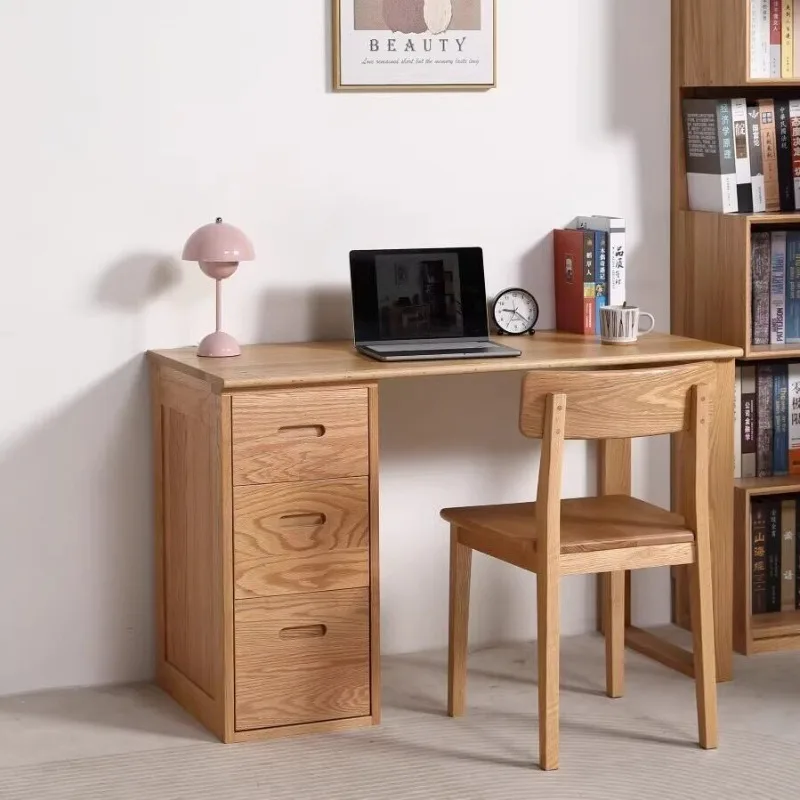 

All solid wood red oak desk large capacity study table writing computer table all solid wood cabinet combination modern and simp