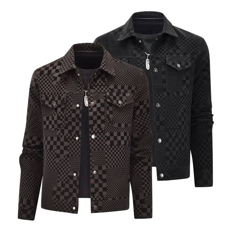 Spring and autumn cross-border men's jacket lapel fashion jacket men casual coat checkered simple commuting men's clothing 2026