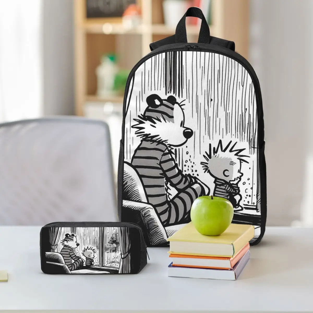 Calvin And Hobbs Dance Classic Backpack Student BookBag School Bag Shoulder Bags 3ps Insulated Lunch Bag Pencil Case