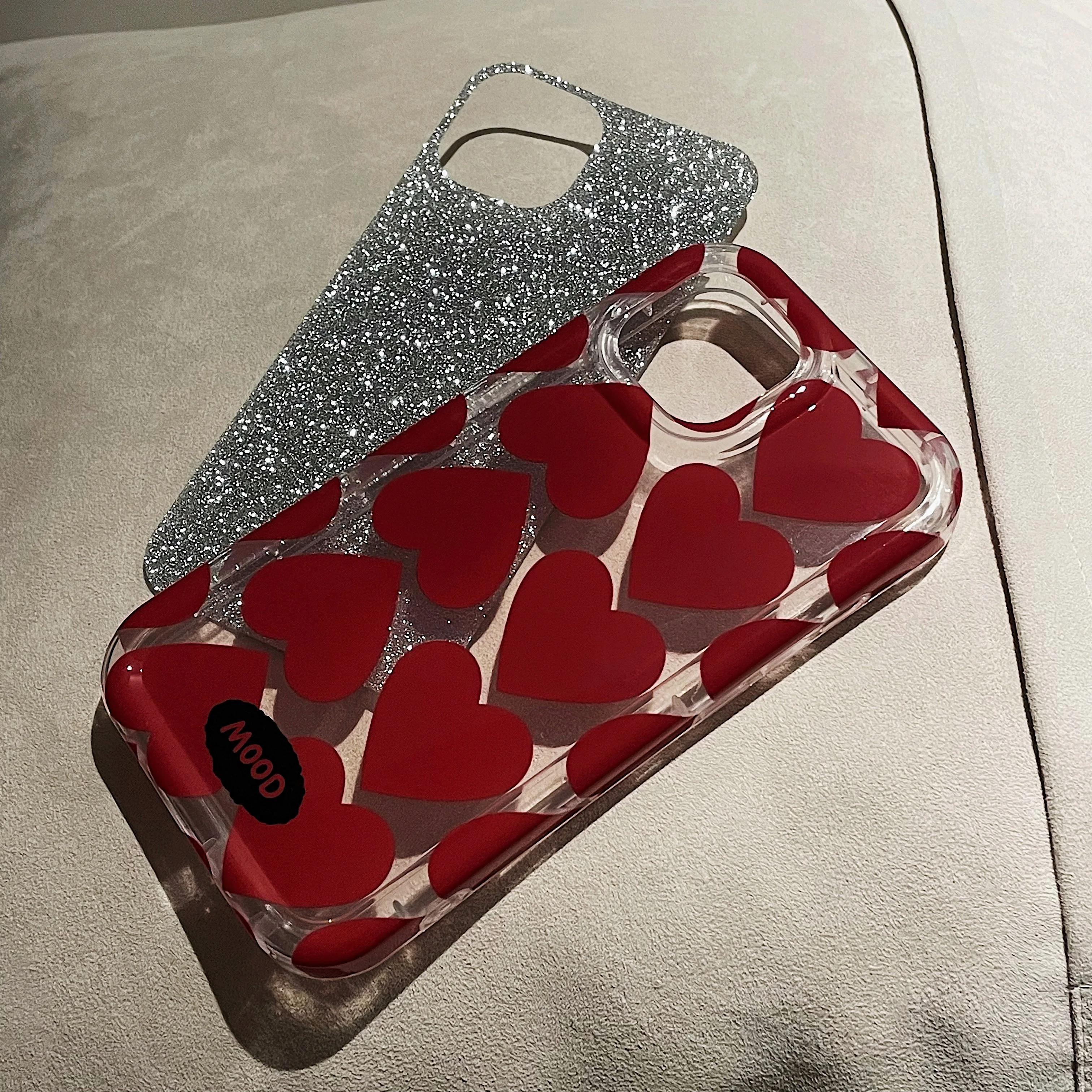 Korean Ins Red Hearts Glittering IMD Case for iPhone 15 14 13 Pro Max Plus Back Phone Cover for 12 11 Pro Max X XS Max Capa