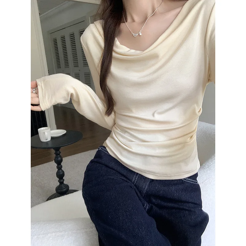 قبالة الكتف تي شيرت Y2K المرأة ساحة طوق تصميم الاسلوب المناسب فريد من نوعه العصرية بارد الحديثة عارضة السيدات الشابات أنيقة #5