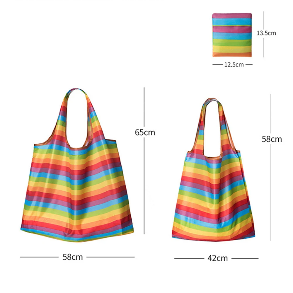 Rainbow Shopping Tote Bag Fruit Vegetable Grocery Pocket Foldable Recycle Shopping Bag Eco Reusable Portable Bag Large Bag