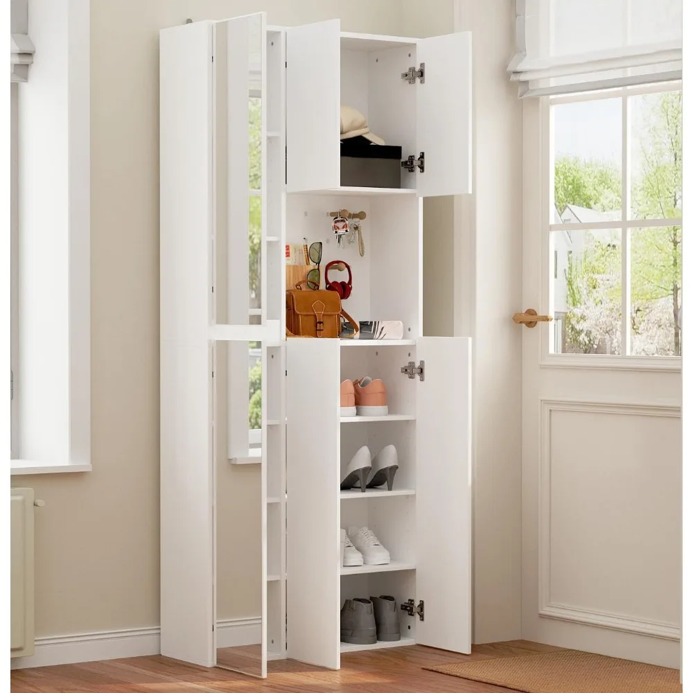 

Shoe Storage Cabinet, Large Entry Shoe Rack Cabinet for Entryway with Full Length Mirror, Pegboard, 7-Tier Shelves