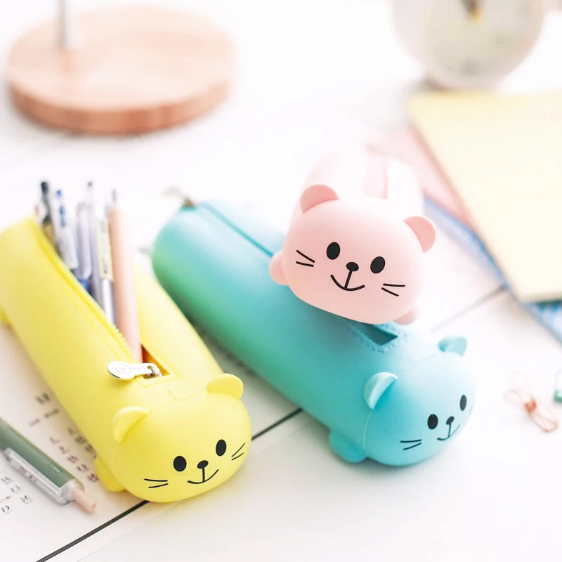 Soft Plastic Large-capacity Student Pencil Case Kawaii Cat Silicone Pencil Case Pencil Case Washable. Cute Bag Stationery